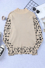 Load image into Gallery viewer, Khaki Leopard High Neck Side Slit Oversized Sweater - Fashion Queen - 6
