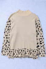 Load image into Gallery viewer, Khaki Leopard High Neck Side Slit Oversized Sweater - Fashion Queen - 8