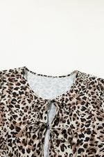 Load image into Gallery viewer, Khaki Leopard Print Lace-up Ruffled 3/4 Sleeve Plus Size Blouse - Fashion Queen - 11
