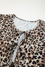 Load image into Gallery viewer, Khaki Leopard Print Lace-up Ruffled 3/4 Sleeve Plus Size Blouse - Fashion Queen - 12