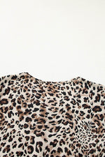 Load image into Gallery viewer, Khaki Leopard Print Lace-up Ruffled 3/4 Sleeve Plus Size Blouse - Fashion Queen - 14