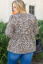 Load image into Gallery viewer, Khaki Leopard Print Lace-up Ruffled 3/4 Sleeve Plus Size Blouse - Fashion Queen - 2