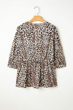 Load image into Gallery viewer, Khaki Leopard Print Lace-up Ruffled 3/4 Sleeve Plus Size Blouse - Fashion Queen - 9