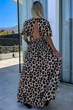 Load image into Gallery viewer, Khaki Leopard V Neck Cinched High Waist Open Back Maxi Dress - Fashion Queen - 2