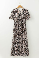 Load image into Gallery viewer, Khaki Leopard V Neck Cinched High Waist Open Back Maxi Dress - Fashion Queen - 8
