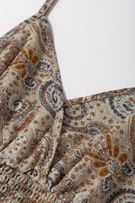 Load image into Gallery viewer, Khaki Paisley Printed Spaghetti Strap V Neck Smocked Babydoll Tank Top - Fashion Queen - 7