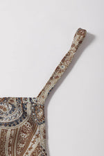 Load image into Gallery viewer, Khaki Paisley Printed Spaghetti Strap V Neck Smocked Babydoll Tank Top - Fashion Queen - 8