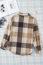 Load image into Gallery viewer, Khaki Plaid Color Block Buttoned Long Sleeve Jacket with Pocket - Fashion Queen - 11