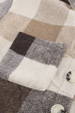 Load image into Gallery viewer, Khaki Plaid Color Block Buttoned Long Sleeve Jacket with Pocket - Fashion Queen - 15