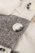 Load image into Gallery viewer, Khaki Plaid Color Block Buttoned Long Sleeve Jacket with Pocket - Fashion Queen - 16