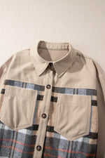 Load image into Gallery viewer, Khaki Plaid Patchwork Long Sleeve Shirt Mini Dress - Fashion Queen - 11