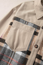 Load image into Gallery viewer, Khaki Plaid Patchwork Long Sleeve Shirt Mini Dress - Fashion Queen - 12