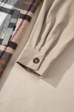 Load image into Gallery viewer, Khaki Plaid Patchwork Long Sleeve Shirt Mini Dress - Fashion Queen - 16