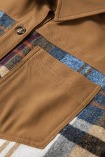 Load image into Gallery viewer, Khaki Plaid Patchwork Long Sleeve Shirt Mini Dress - Fashion Queen - 26