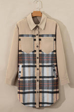 Load image into Gallery viewer, Khaki Plaid Patchwork Long Sleeve Shirt Mini Dress - Fashion Queen - 9