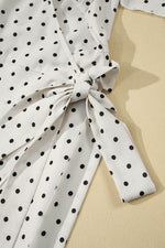 Load image into Gallery viewer, Khaki Polka Dot Surplice V Neck Tied Waist Flutter Sleeve Flowy Plus Size Midi Dress - Fashion Queen - 22