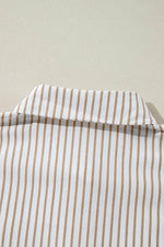 Load image into Gallery viewer, Khaki Stripe Long Sleeve Button Up Mini Shirt Dress - Fashion Queen - 16