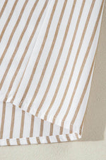 Load image into Gallery viewer, Khaki Stripe Long Sleeve Button Up Mini Shirt Dress - Fashion Queen - 17