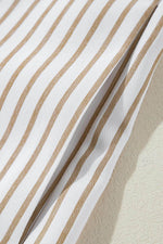 Load image into Gallery viewer, Khaki Stripe Long Sleeve Button Up Mini Shirt Dress - Fashion Queen - 18