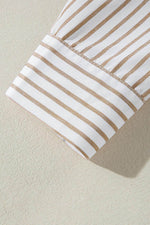 Load image into Gallery viewer, Khaki Stripe Long Sleeve Button Up Mini Shirt Dress - Fashion Queen - 19