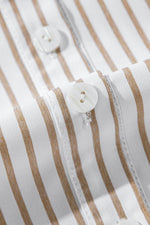 Load image into Gallery viewer, Khaki Stripe Long Sleeve Button Up Mini Shirt Dress - Fashion Queen - 20