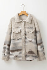 Load image into Gallery viewer, Khaki Western Aztec Print Sherpa Splicing Buttoned Flap Pocket Coat - Fashion Queen - 17