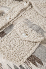 Load image into Gallery viewer, Khaki Western Aztec Print Sherpa Splicing Buttoned Flap Pocket Coat - Fashion Queen - 22