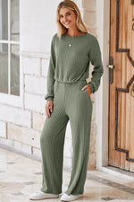 Load image into Gallery viewer, Laurel Green Solid Ribbed Knit Keyhole Back High Waist Jumpsuit - Fashion Queen - 12