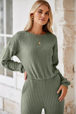 Load image into Gallery viewer, Laurel Green Solid Ribbed Knit Keyhole Back High Waist Jumpsuit - Fashion Queen - 13
