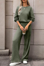 Load image into Gallery viewer, Laurel Green Solid Ribbed Knit Keyhole Back High Waist Jumpsuit - Fashion Queen - 4