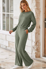 Load image into Gallery viewer, Laurel Green Solid Ribbed Knit Keyhole Back High Waist Jumpsuit - Fashion Queen - 8