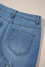 Load image into Gallery viewer, Light Blue Frayed Slit Asymmetric Denim Midi Skirt - Fashion Queen - 11