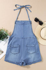 Load image into Gallery viewer, Light Blue Grommet Tie Straps Casual Denim Romper - Fashion Queen - 16