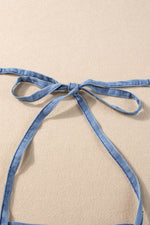 Load image into Gallery viewer, Light Blue Grommet Tie Straps Casual Denim Romper - Fashion Queen - 17