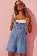 Load image into Gallery viewer, Light Blue Grommet Tie Straps Casual Denim Romper - Fashion Queen - 2