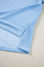 Load image into Gallery viewer, Light Blue Plus Size Ribbed Long Sleeve Top and Drawstring Shorts Set - Fashion Queen - 11