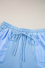 Load image into Gallery viewer, Light Blue Plus Size Ribbed Long Sleeve Top and Drawstring Shorts Set - Fashion Queen - 12