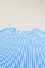 Load image into Gallery viewer, Light Blue Plus Size Ribbed Long Sleeve Top and Drawstring Shorts Set - Fashion Queen - 14