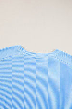 Load image into Gallery viewer, Light Blue Plus Size Ribbed Long Sleeve Top and Drawstring Shorts Set - Fashion Queen - 8