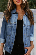 Load image into Gallery viewer, Light Blue Washed Oversize Pocketed Denim Jacket - Fashion Queen - 1