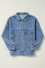 Load image into Gallery viewer, Light Blue Washed Oversize Pocketed Denim Jacket - Fashion Queen - 15