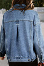 Load image into Gallery viewer, Light Blue Washed Oversize Pocketed Denim Jacket - Fashion Queen - 2