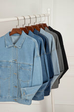 Load image into Gallery viewer, Light Blue Washed Oversize Pocketed Denim Jacket - Fashion Queen - 29