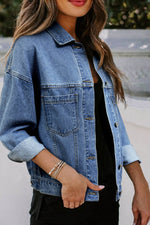 Load image into Gallery viewer, Light Blue Washed Oversize Pocketed Denim Jacket - Fashion Queen - 3