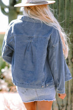 Load image into Gallery viewer, Light Blue Washed Oversize Pocketed Denim Jacket - Fashion Queen - 5