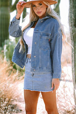 Load image into Gallery viewer, Light Blue Washed Oversize Pocketed Denim Jacket - Fashion Queen - 6