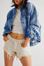 Load image into Gallery viewer, Light Blue Washed Oversize Pocketed Denim Jacket - Fashion Queen - 7