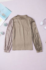 Load image into Gallery viewer, Light French Beige Contrast Half Leopard Jacquard Satin Blouse - Fashion Queen -  4