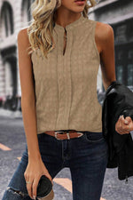 Load image into Gallery viewer, Light French Beige Lattice Textured Split Neck Tank Top - Fashion Queen - 13