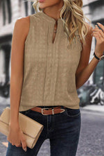 Load image into Gallery viewer, Light French Beige Lattice Textured Split Neck Tank Top - Fashion Queen - 3